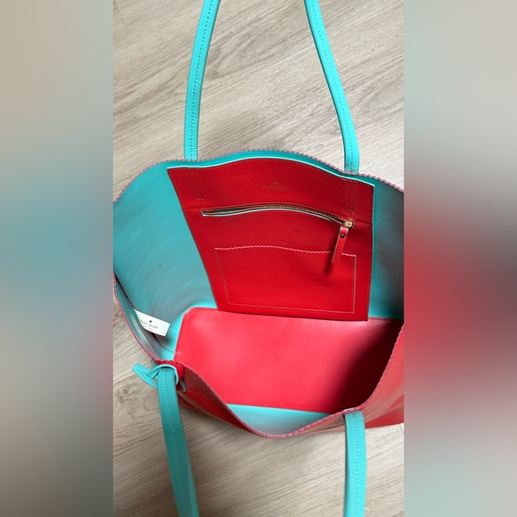 kate spade red tote with teal interior - Picture 5 of 11